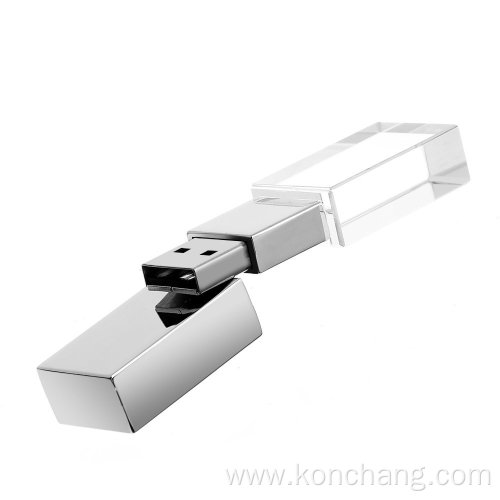 Silver Glass USB Stick With LED Light